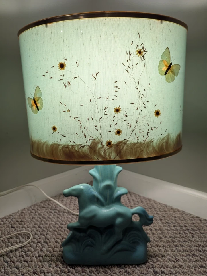 Van Briggle Pottery Ming Blue Running Horse Lamp Original 2nd Gen Shade - READ!! - Image 2 of 4