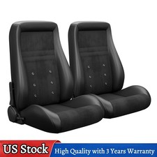 Pair Black Bucket Seats With Slider Kit For Ford Mustang Falcon Brocon 1964-1979