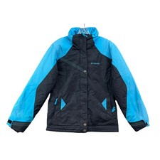 Columbia Winter Jacket Youth 14/16 Black Blue Fleece Lined Insulated Travel Coat