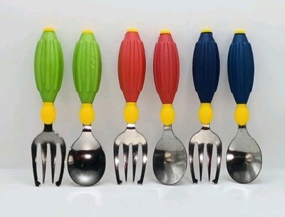 Vtg. Discontinued Gerber Nuk Chunky Balloon Handle Spoon & Safety Fork 6pc. Lot