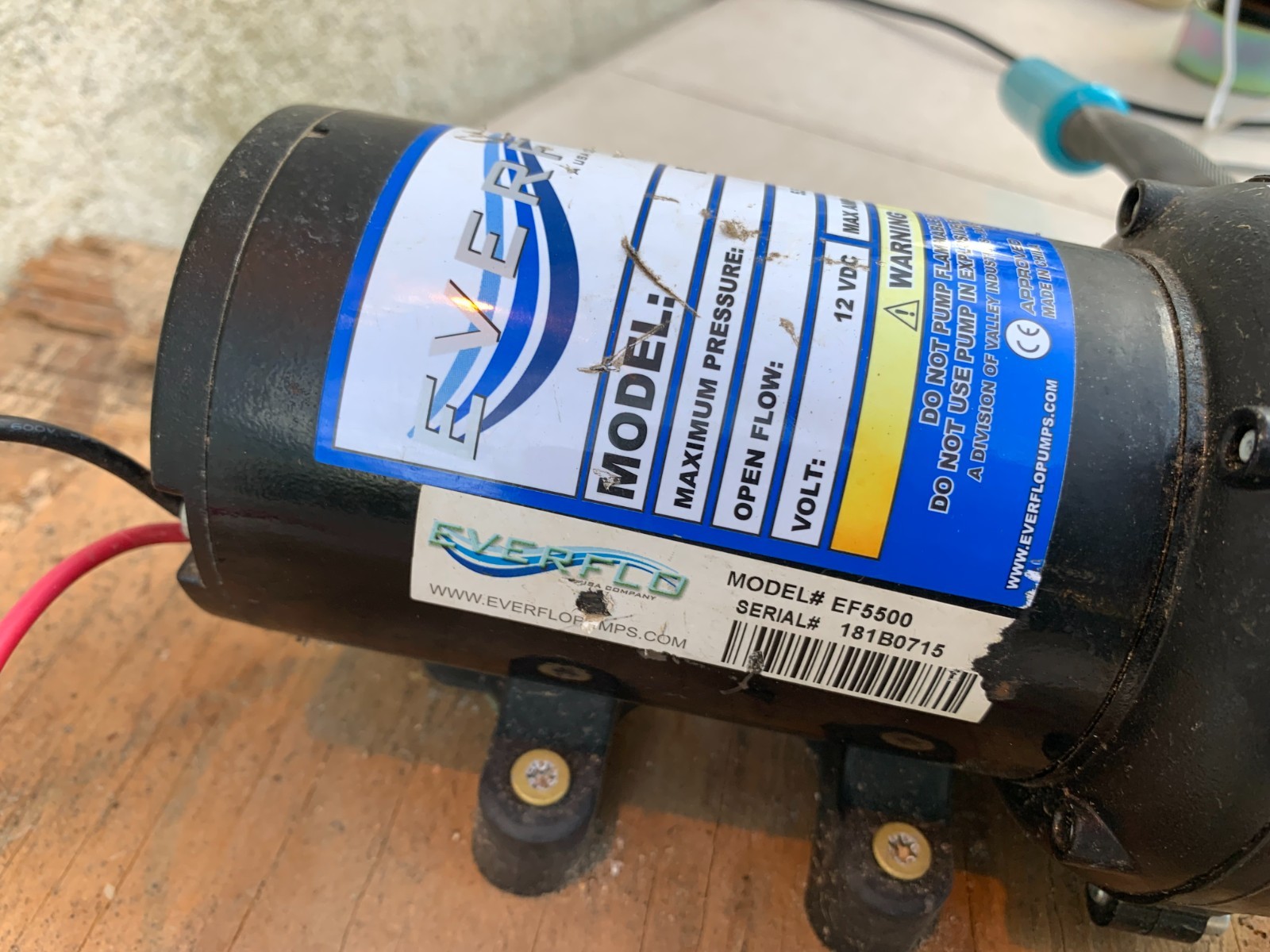 Everflo EF5500 Diaphragm Pump 60 Psi/4.1 Bar 5.5 Gpm 12 Volt VDC 17 Amp