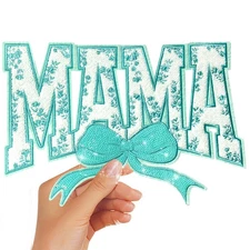 7.2x10.7 Hot Pink MAMA Bow Applique Patch Iron On for Jackets Bags DIY Crafts