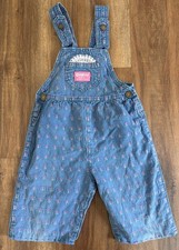 VTG OshKosh B'Gosh Girls Floral Denim Overalls Sz 5 Lace Pocket Pink Rose Union