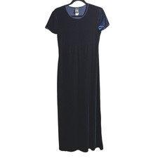 VTG 90s MY MICHELLE Navy Blue Velvet Maxi Dress Short Sleeve Empire Waist M Goth
