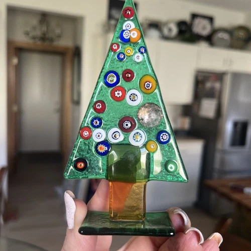 Vintage Millefiori Green Art Glass Christmas Tree Murano Maybe