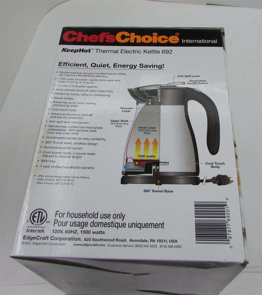 Hervidor eléctrico térmico Chef'sChoice 692 International Keep Hot, 1,5 litros Foto 3 de 4