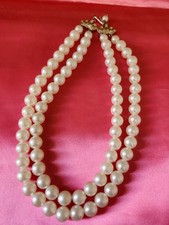 Vintage two Strand faux pearl choker collar necklace 13.5" long
