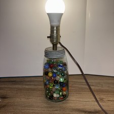 Estate lot of Antique  Vintage Marbles  Lamp In Vintage Mason Jar