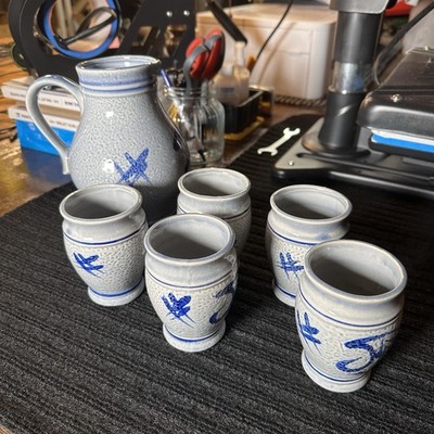 Ceramic Handmade Glazed Cups Coffee Whiskey Bourbon Tea Espresso Set Blue Set