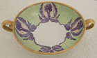 JAPAN 1950'S HANDPAINTED 3 FOOTED BOWL CANDY DISH GREEN PURPLE GOLD 5 1/2" — photo 1