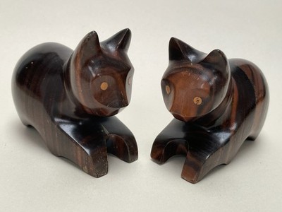 Paar Vintage Retro Eisenholz Hartholz Holz geschnitzt Katzenfiguren sehr guter Zustand