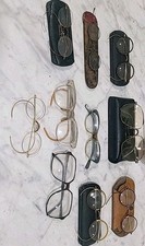 ATQ VTG EYE GLASSES 1800S 1900S LOT OF 10 FRAMES  6 CASES AS-IS PARTS REPAIR