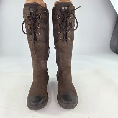 UGG Australia ELSA Winter BOOT US 6.5 Stout Dark Brown Leather Zip