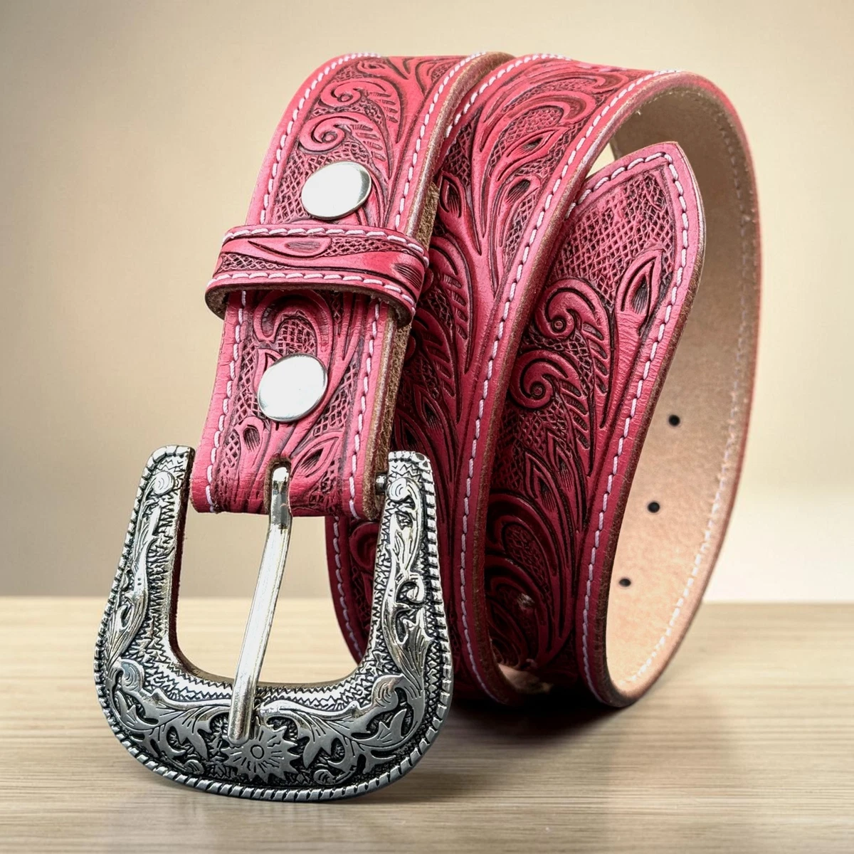 VTG Silver Creek Belt 26 Pink Leather Western Cowgirl Floral Tapestry Rodeo Boho Silver Creek Belts for Women for sale | eBay main image 2