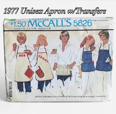 McCall s 5826 Aprons Red Iron On Transfers Handyman Painting FF UNCUT VTG  77 