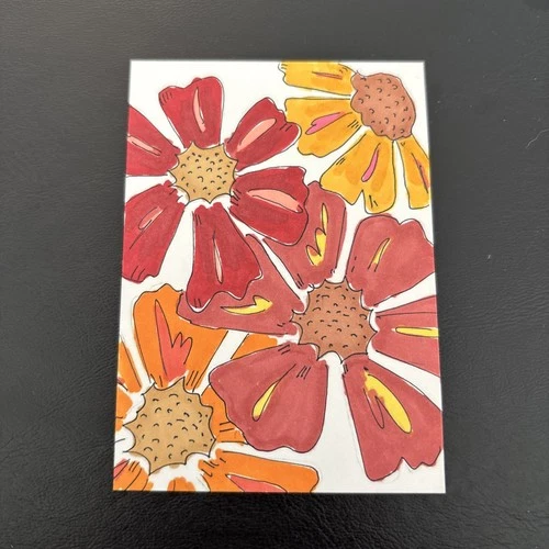 ACEO flower, mixed media Signed by artist 2.5x3.5
