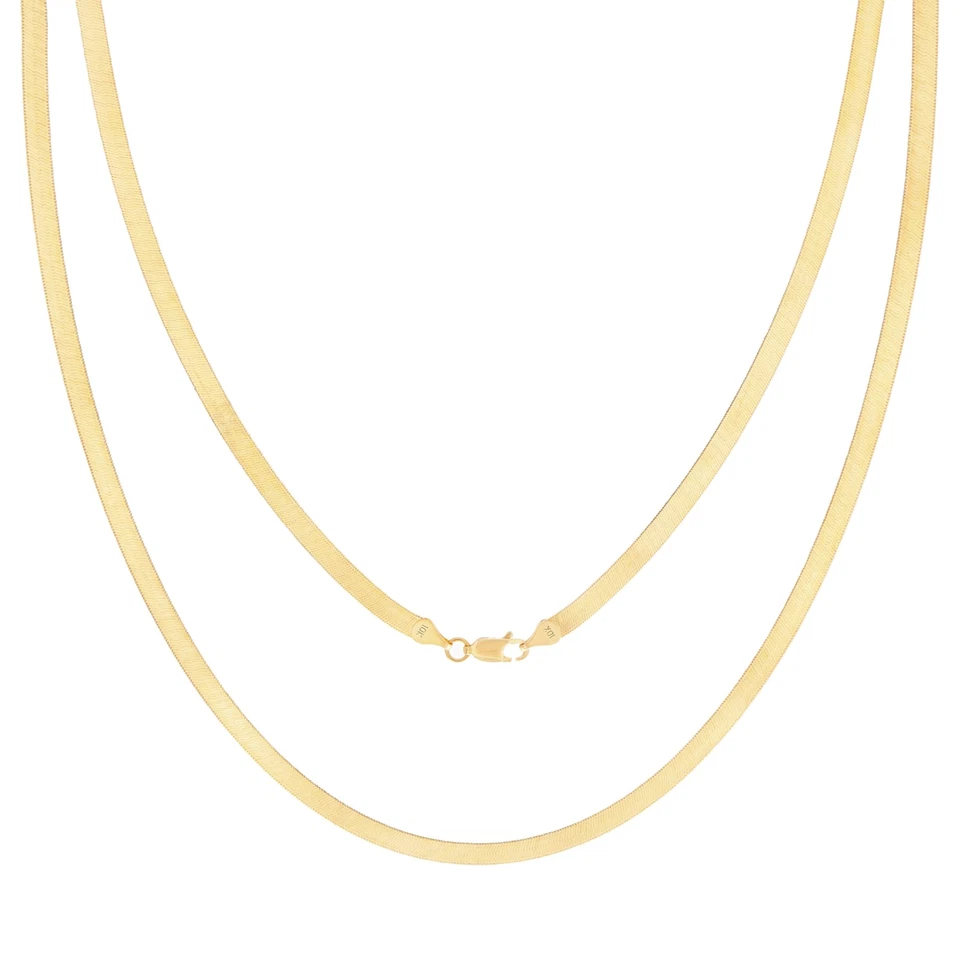10K Yellow Gold Solid 4mm Flexible Herringbone Chain Women Men Necklace 16"- 24"