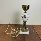 Vintage Fall leaf Milk Glass Brass marble base accent table lamp