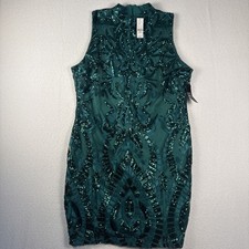 NWT New York & Company Cocktail Dress Emerald Green Embroidered & Sequin XL