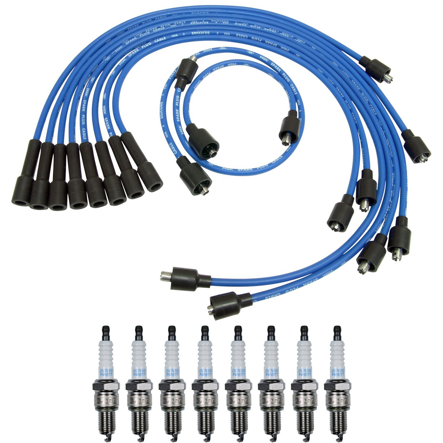 NGK Wire Set  Denso 8 Platinum TT Spark Plugs Kit for B150 D150 Dakota Rebel V8