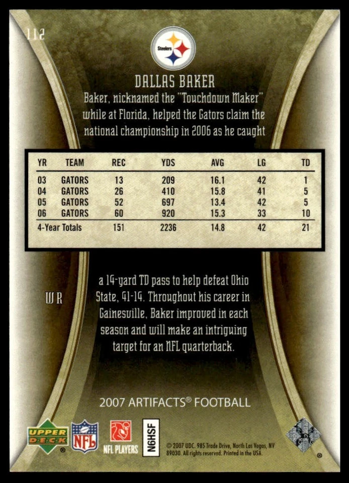 2007 Upper Deck Artifacts #112 Dallas Baker Gold #/99 - Image 2 of 2