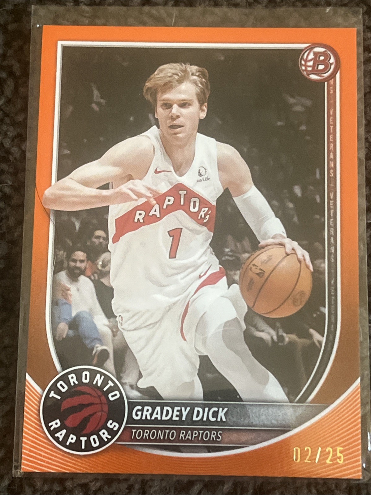 2025-26 Bowman Gradey Dick Orange /25 True Orange #70 Raptors