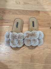Pretty You London E6 Women's Slider Slipper Pom-Poms Dolly Caramel L US 9-10 M67