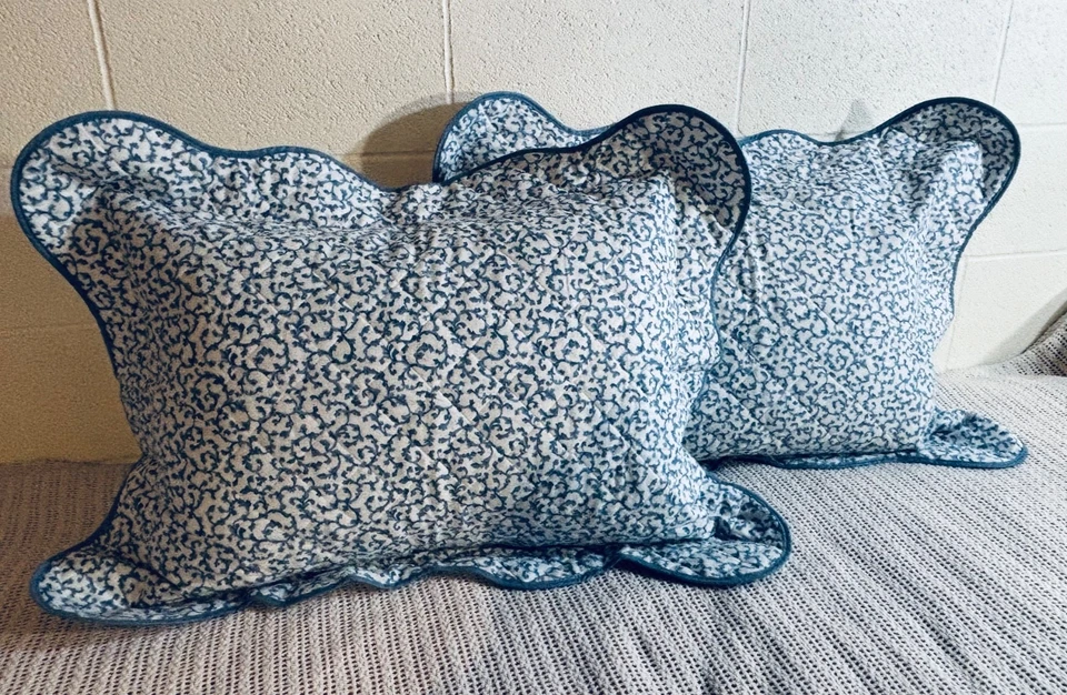 Vintage Croscill Home Fashions Blue & White Quilted Scalloped Shams - Image 3 of 4