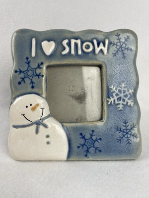 I Love Snow Ceramic Tabletop Picture Frame for 2 x3  Pics Christmas Holiday Snow