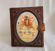 Antique Wood Leather Parchment Commemorative Book/Certificate Rome 1932 MCMXXXII