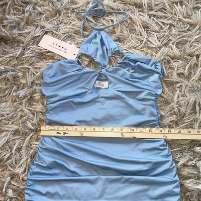 Oh Polly Blue Ruched Cut Out Halter Bodycon Midi Dress, Size 8, new with  tags | eBay