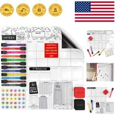 All-in-One Magnetic Calendar Set with Grocery List, Markers Erasers 17x13