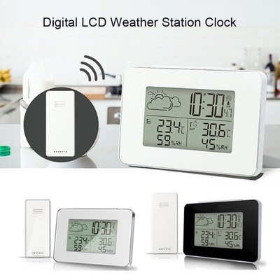Digital LCD Weather Station Clock Alarm Indoor & Outdoor Thermometer Wireless