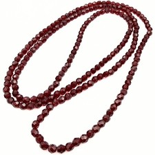 Vintage Wine Red Faceted Rondelle Glass Beaded Necklace