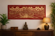 Vintage handgefertigte kambodschanische Angkor Wat gepr&auml;gte Papier Relief Wandkunst 48 Zoll