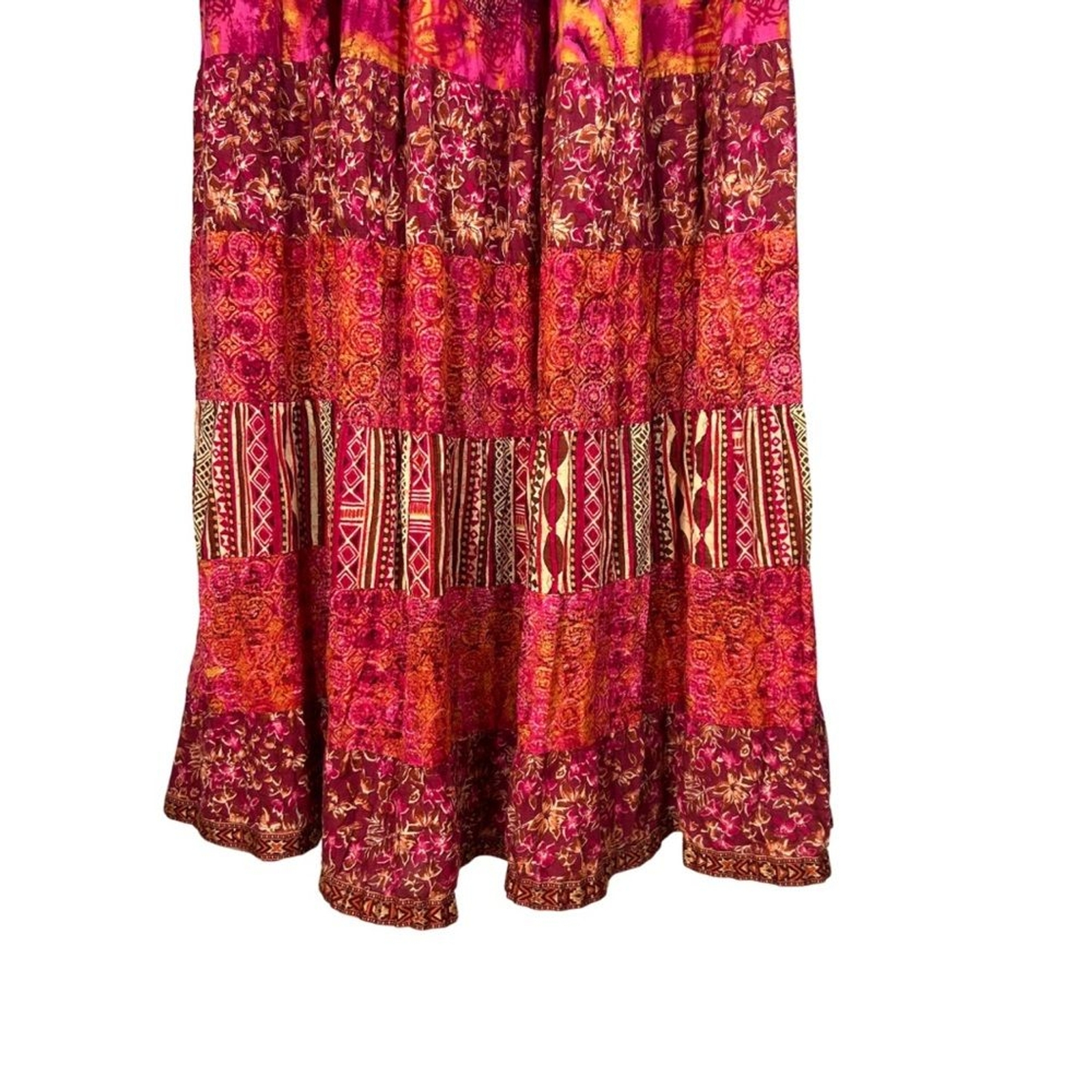 Patchwork Maxi Skirt Button Front Hippie Festival… - image 8