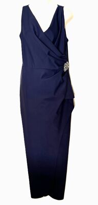 ALEX EVENINGS NAVY BLUE LONG FULL LENGTH SHEATH DRESS SIZE 12 COCKTAIL BALL GOWN