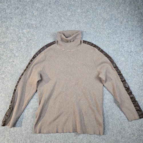 Lauren Ralph Lauren Womens 3X Roll Neck Sweater Ribbed Faux Leather Chocolate