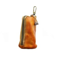1 Pcs Medieval Genuine Leather Mini Zipper Pouch Keychain Coin Purse with Eas...