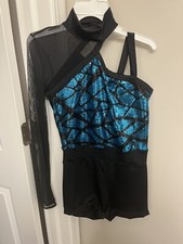 Weissman Dance Costume Style 11208 Blue Sequin With Black Never Worn Small Adult