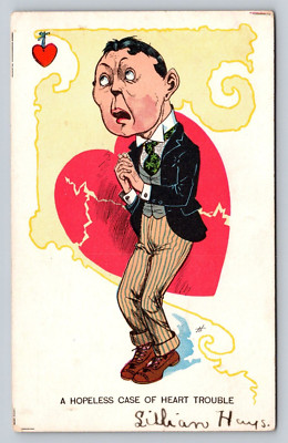 Broken Romance Caricature Antique Postcard Ephemera Hopeless Case Heart Trouble