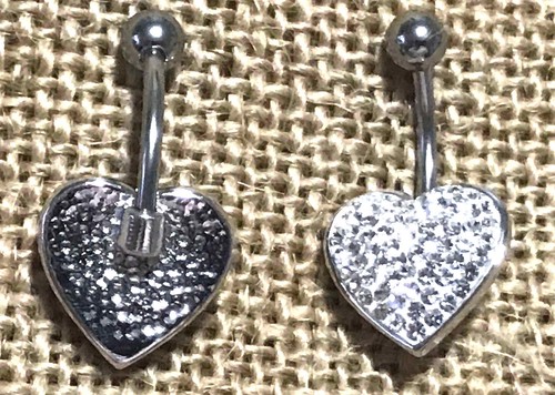 14G 7/16 HEART BELLY RING NAVAL BAR SILVER PLATED CLAY CXECH CRYSTALS BELLY BAR - Picture 2 of 5
