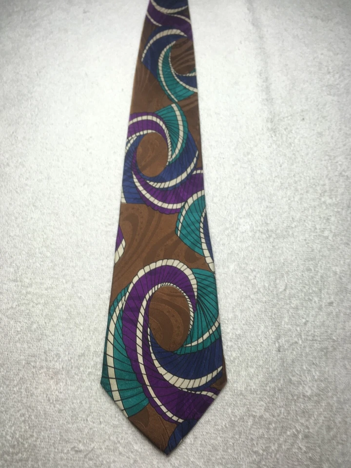 MARTIN WONG MENS TIE BROWN BLUE PURPLE TEAL 3.75 X 57 - Image 2 of 4
