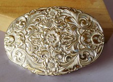 Crumrine Signed Western Oval Flower Swirl Cowgirls Belt Buckle 3" Silver Tone