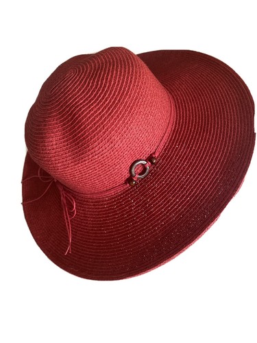 Red Wide Brim Packable Sun Hat 