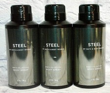 3 BATH  BODY WORKS MEN'S COLLECTION STEEL BODY MIST DEODORIZING SPRAY 3.7 OZ
