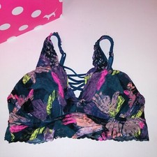 Victoria Secret PINK Bralette Bra Small Teal Pink Black Lace Underwire Padded