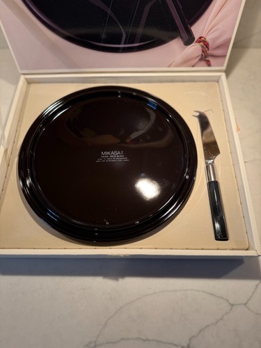 Vtg Mikasa FX005 Opus Black Calla Lilly 10-1/2" Cheese Plate & Utensil 1980s Box - Picture 5 of 6