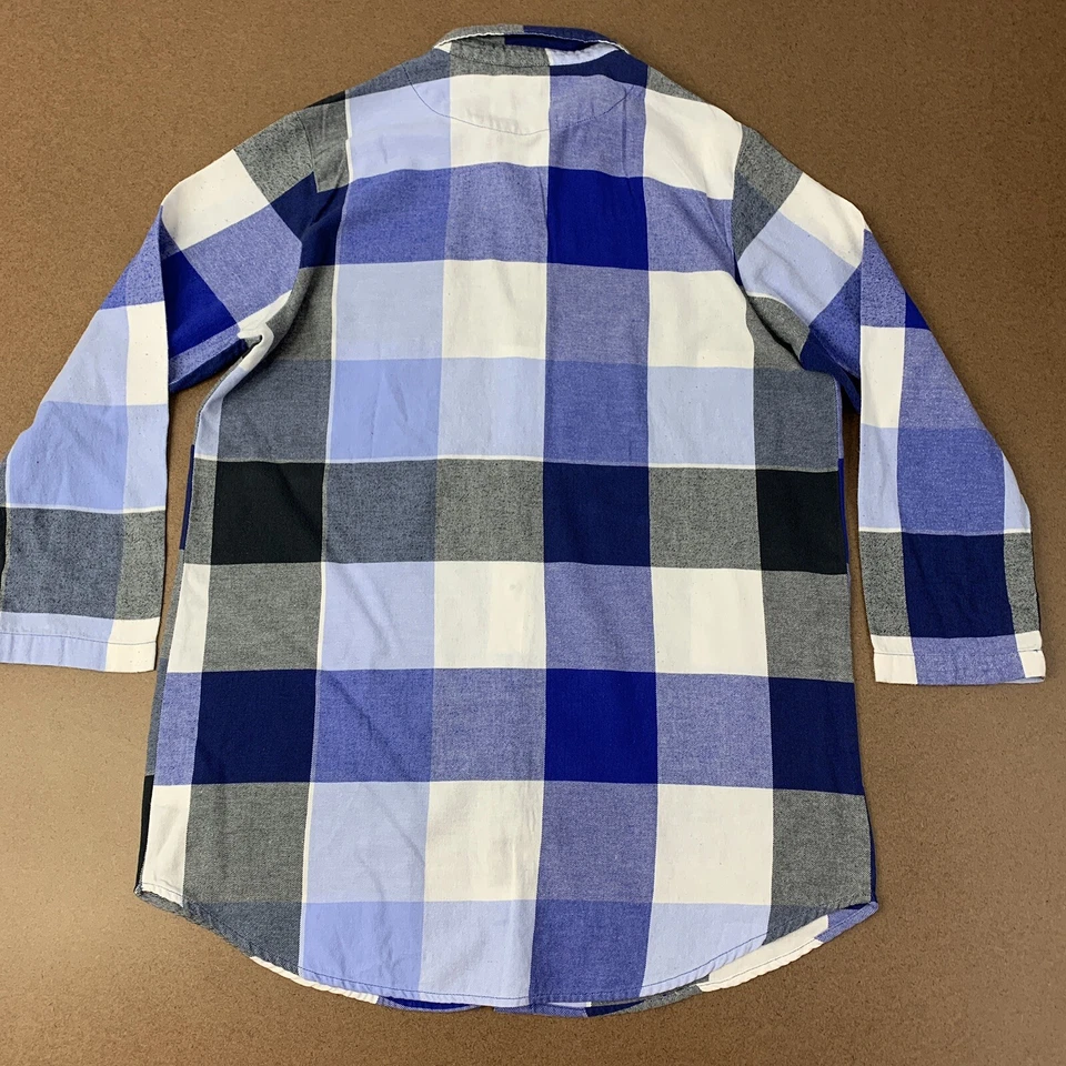 Camisa de noche pijama estilo novio a cuadros azul marino antiguo para mujer talla grande Foto 4 de 4