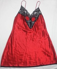 Vintage Red Satin Chemise with Black Lace by Val Mode - Size Large